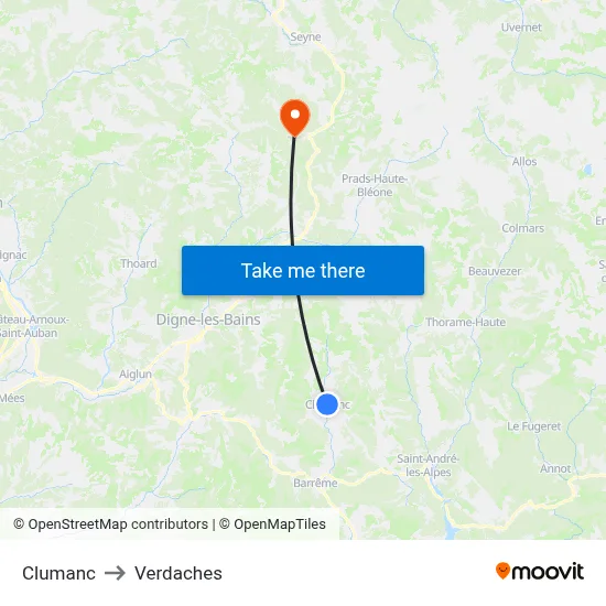 Clumanc to Verdaches map