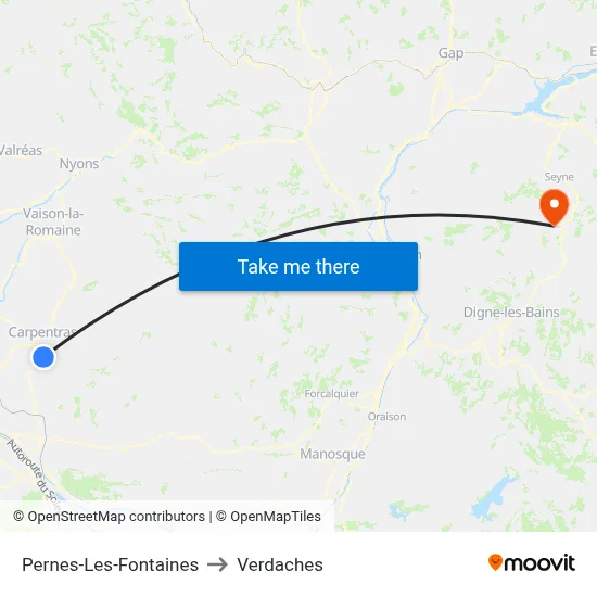 Pernes-Les-Fontaines to Verdaches map