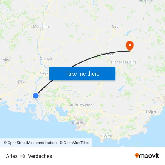 Arles to Verdaches map