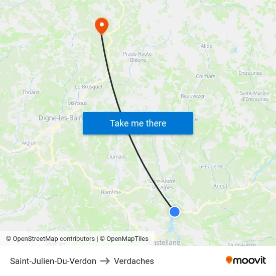 Saint-Julien-Du-Verdon to Verdaches map