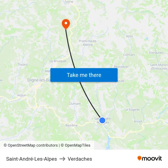 Saint-André-Les-Alpes to Verdaches map