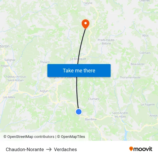 Chaudon-Norante to Verdaches map