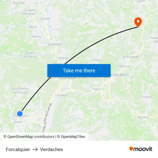Forcalquier to Verdaches map