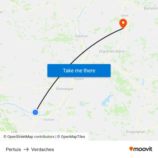 Pertuis to Verdaches map