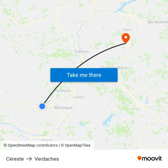 Céreste to Verdaches map