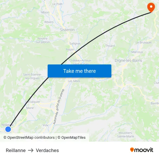 Reillanne to Verdaches map
