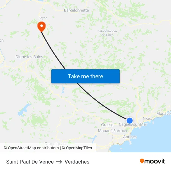 Saint-Paul-De-Vence to Verdaches map