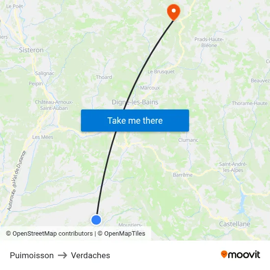Puimoisson to Verdaches map