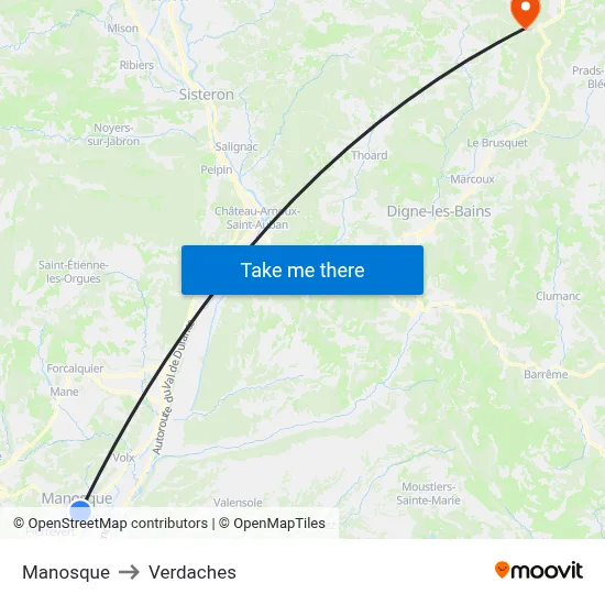 Manosque to Verdaches map