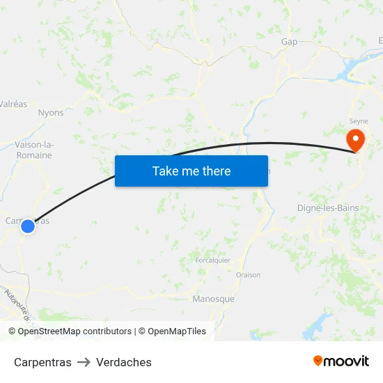 Carpentras to Verdaches map