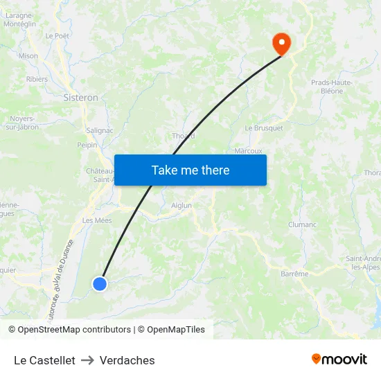Le Castellet to Verdaches map
