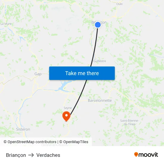 Briançon to Verdaches map