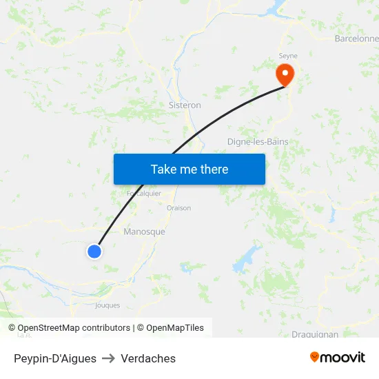 Peypin-D'Aigues to Verdaches map