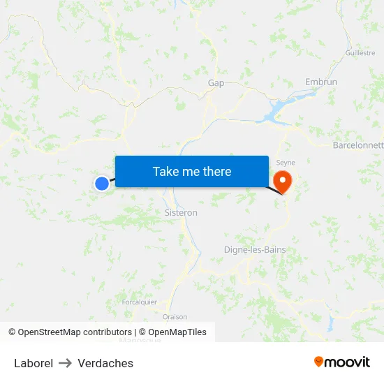 Laborel to Verdaches map