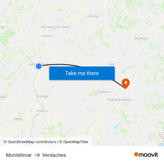 Montélimar to Verdaches map