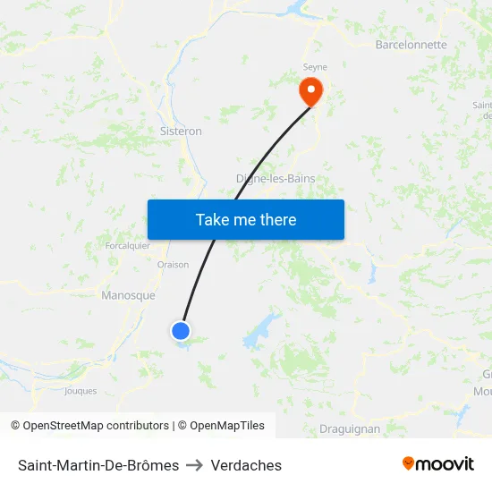 Saint-Martin-De-Brômes to Verdaches map