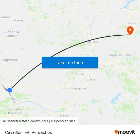 Cavaillon to Verdaches map