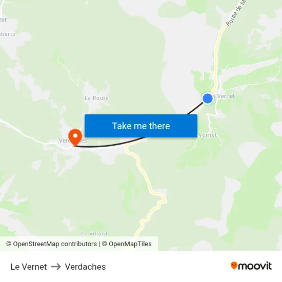 Le Vernet to Verdaches map