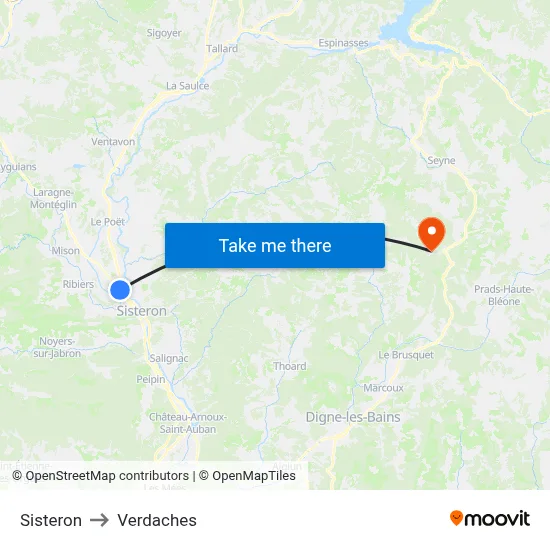 Sisteron to Verdaches map