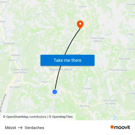 Mézel to Verdaches map