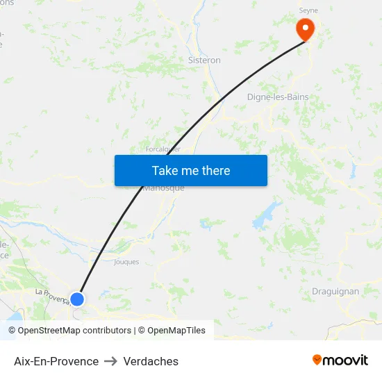 Aix-En-Provence to Verdaches map