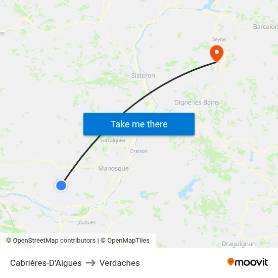 Cabrières-D'Aigues to Verdaches map