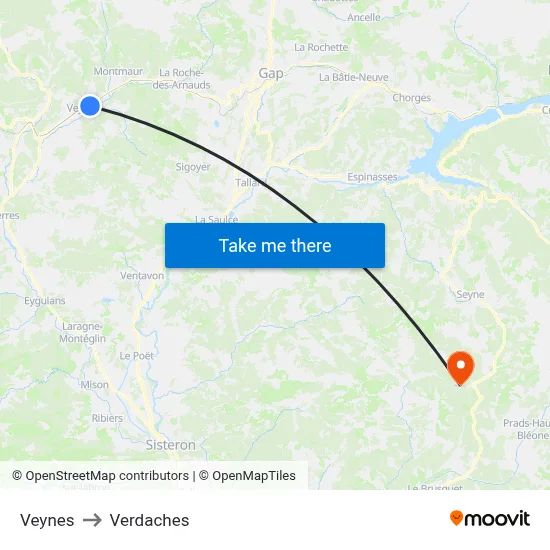 Veynes to Verdaches map