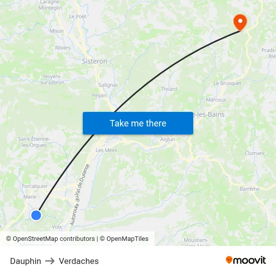 Dauphin to Verdaches map