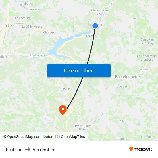 Embrun to Verdaches map