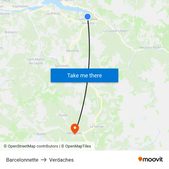 Barcelonnette to Verdaches map