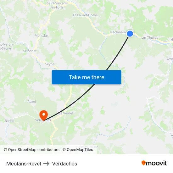 Méolans-Revel to Verdaches map
