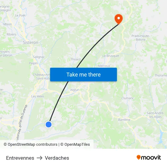 Entrevennes to Verdaches map