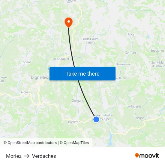 Moriez to Verdaches map