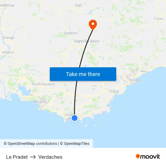 Le Pradet to Verdaches map