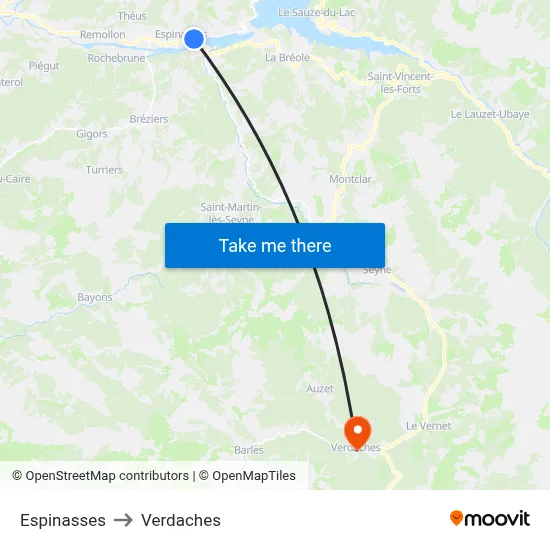 Espinasses to Verdaches map