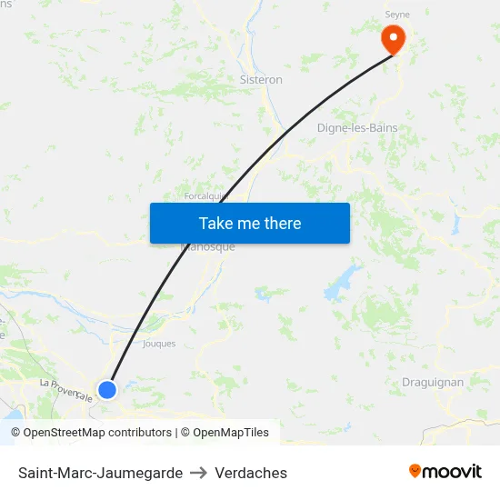 Saint-Marc-Jaumegarde to Verdaches map