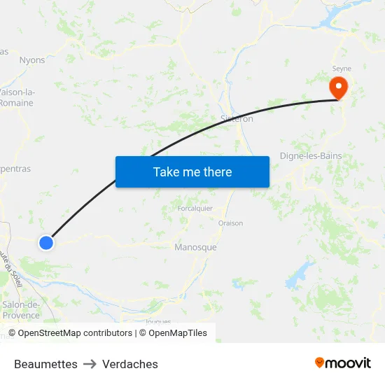 Beaumettes to Verdaches map
