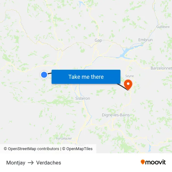 Montjay to Verdaches map