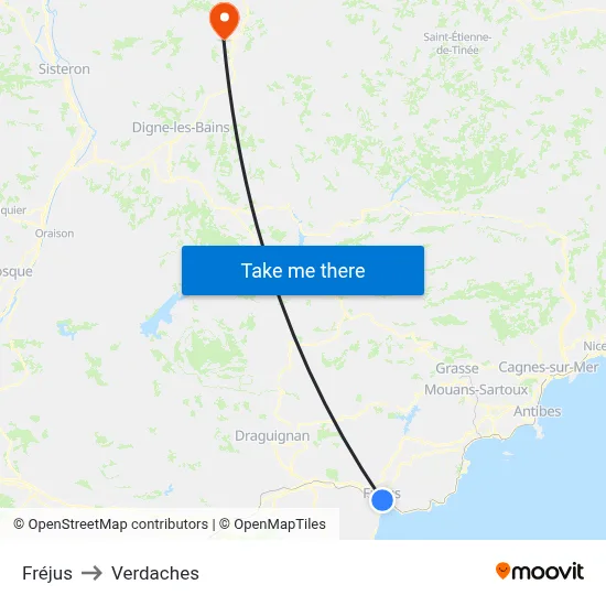 Fréjus to Verdaches map