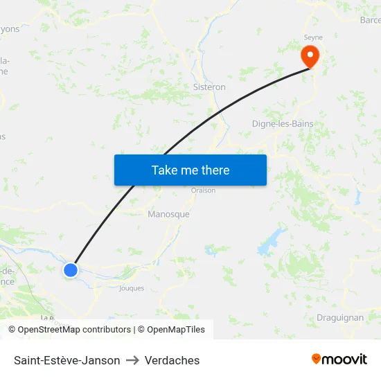 Saint-Estève-Janson to Verdaches map