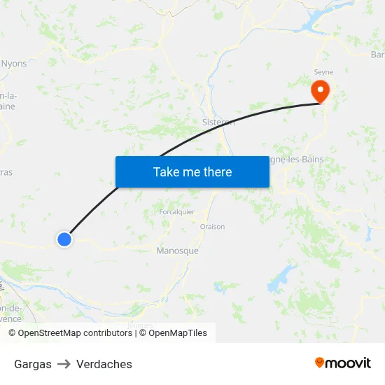 Gargas to Verdaches map