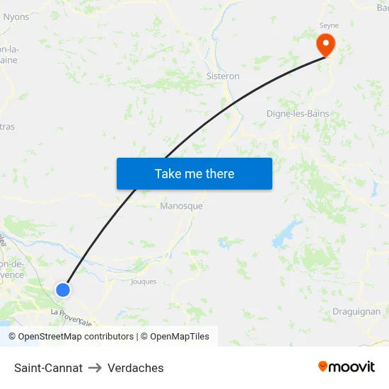 Saint-Cannat to Verdaches map