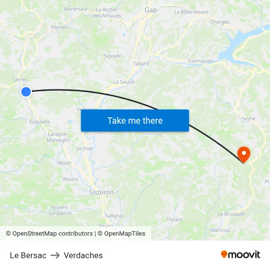 Le Bersac to Verdaches map