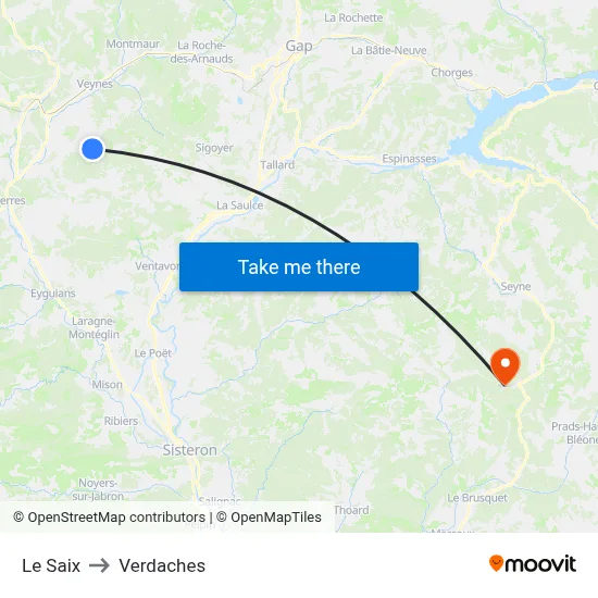 Le Saix to Verdaches map