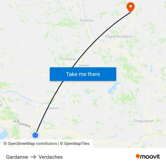 Gardanne to Verdaches map
