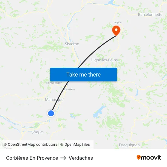 Corbières-En-Provence to Verdaches map