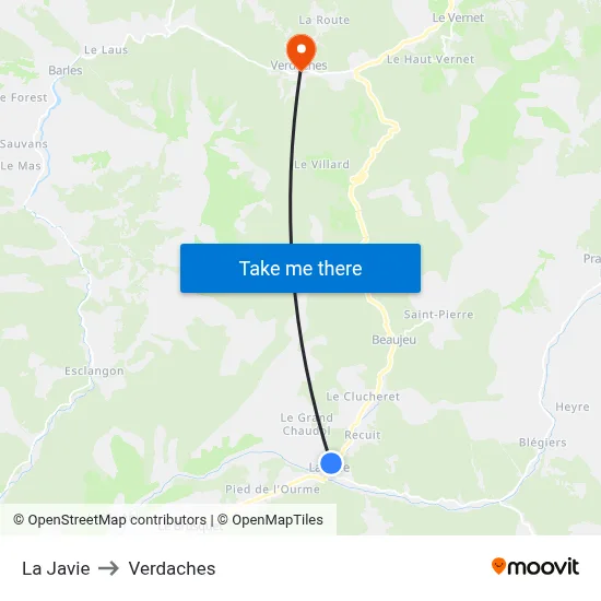 La Javie to Verdaches map