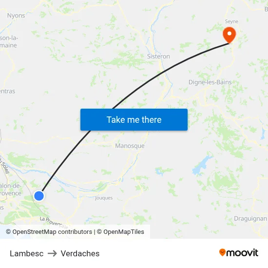 Lambesc to Verdaches map