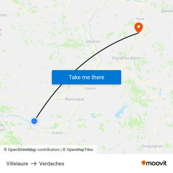 Villelaure to Verdaches map