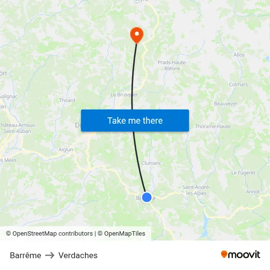 Barrême to Verdaches map